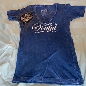 Ladies- Sinful Affliction tshirt. Sz S. Embellished